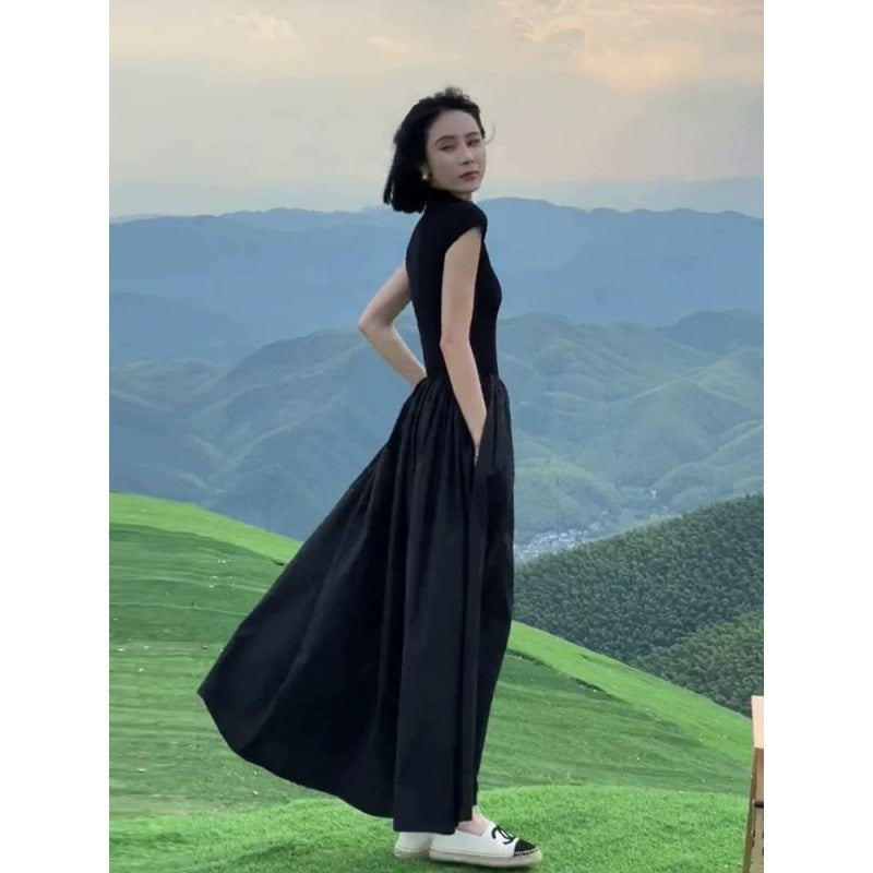 French-style Chic Casual Black Womens Dress