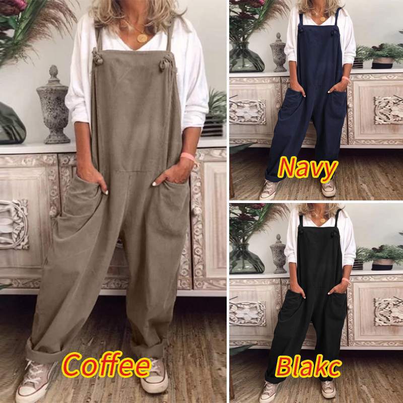 Women's Solid Color Pocket Suspenders One-Piece Trousers