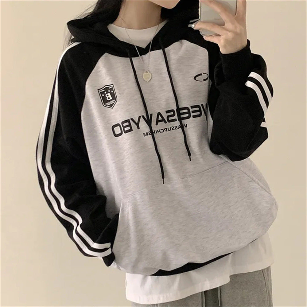 Women's Velvet Padded Contrast Hooded Sweatshirt