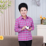 Middle-aged And Elderly Women's Loose Long-sleeved Slim-fit Plaid Shirt