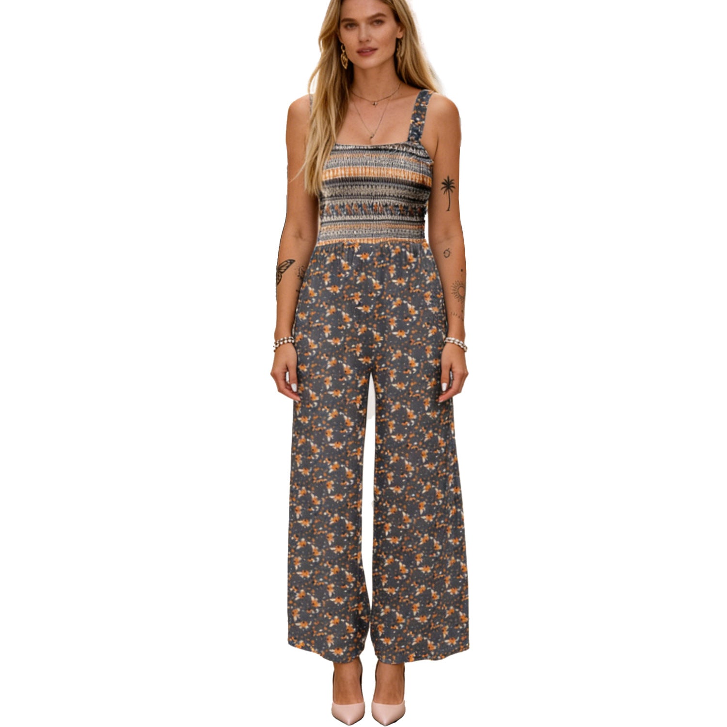 Women's Strappy Loose Printed Jumpsuit