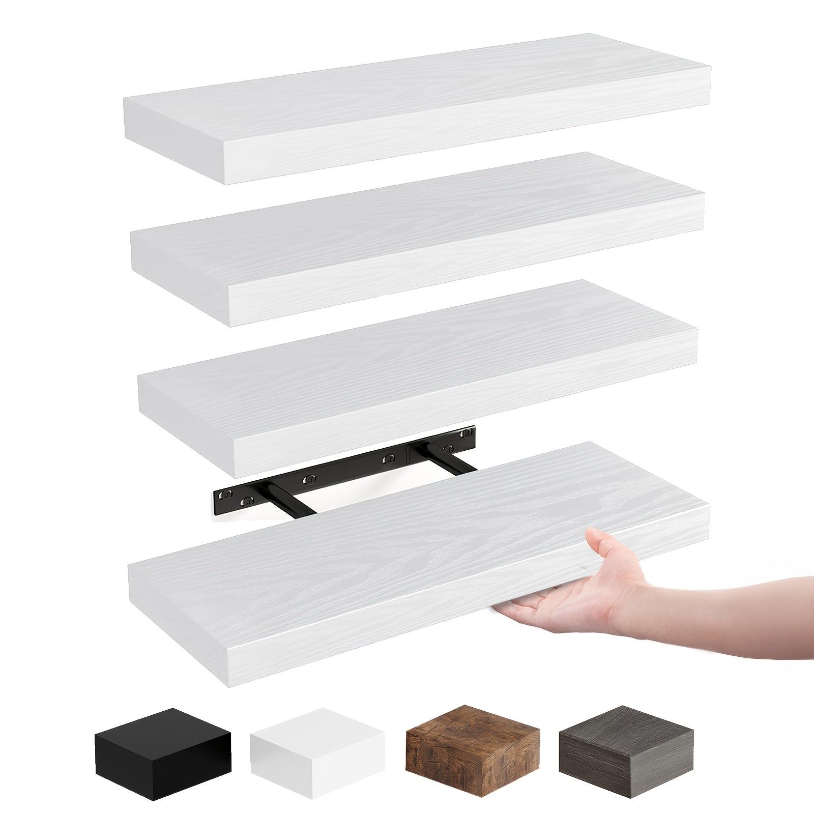 Rustic floating wall shelves with invisible brackets in brown or black finish