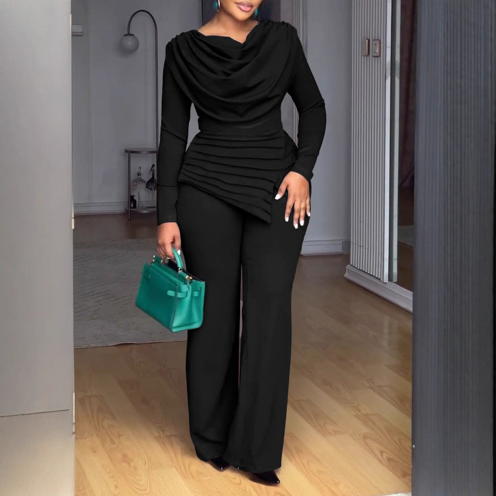 Women's High-Waist Straight-Leg Long Sleeve Jumpsuit