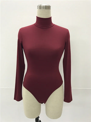 Women's 12-Color High Collar Slim Long Sleeve Jumpsuit