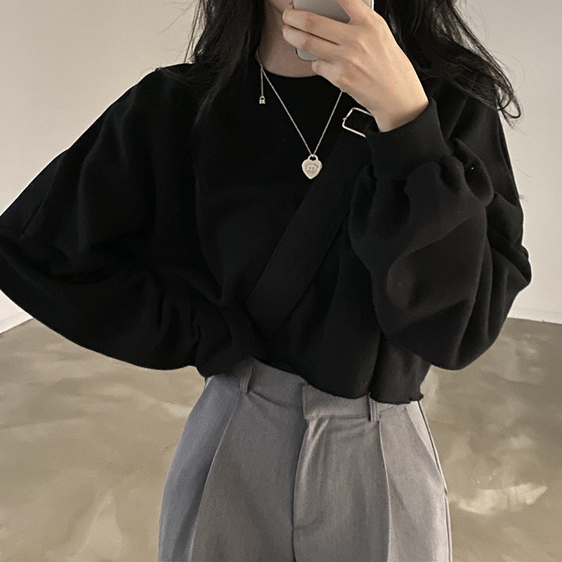 Cozy Cropped Round Neck Women's Pullover Top