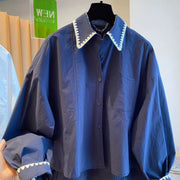 Women's Loose Contrasting Color Chic Lace-Patched Shirt