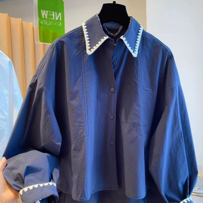 Women's Loose Contrasting Color Chic Lace-Patched Shirt