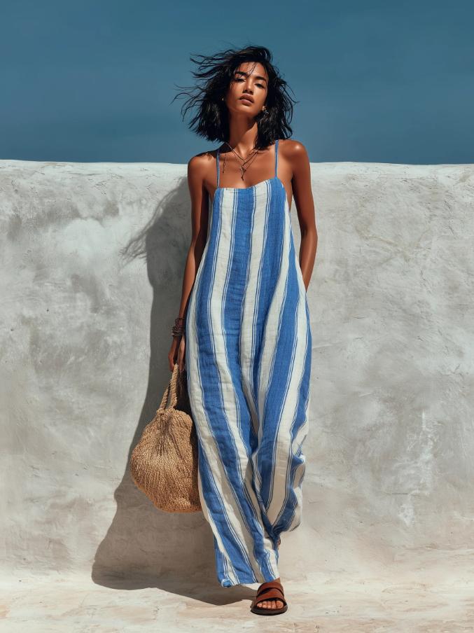 Elegant Casual Striped Sleeveless Strap Jumpsuit