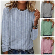 Women's Striped Round Neck Loose Casual Long-Sleeve T-Shirt