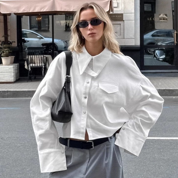 French Lapel Loose Pure Cotton Short Sense Of Design Shirt