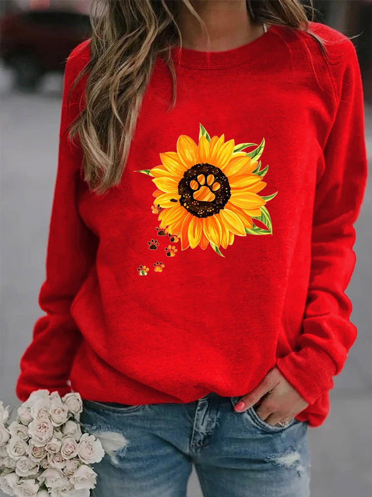 Cozy Round Neck Print Long Sleeve Sweatshirt for Women