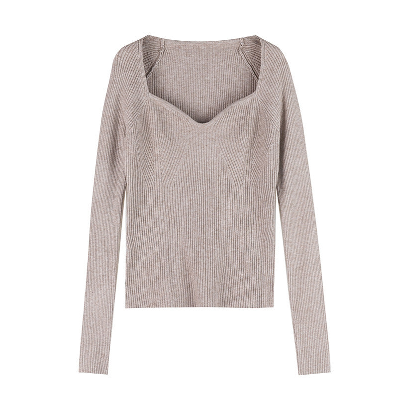 Petal Collar Knitted Off-shoulder Inner Bottoming Sweater