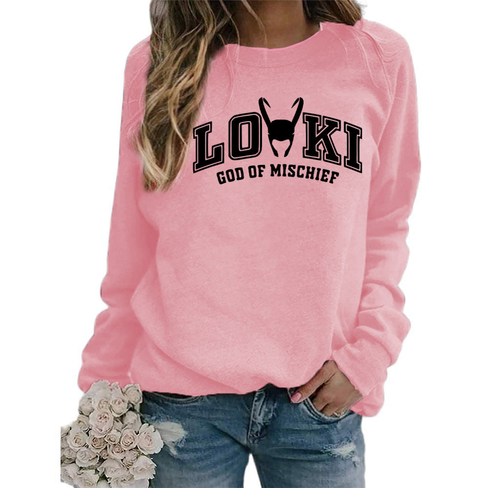 Printed Crew Neck Sweatshirt Autumn And Winter European And American Style Women Top Loose Fashion
