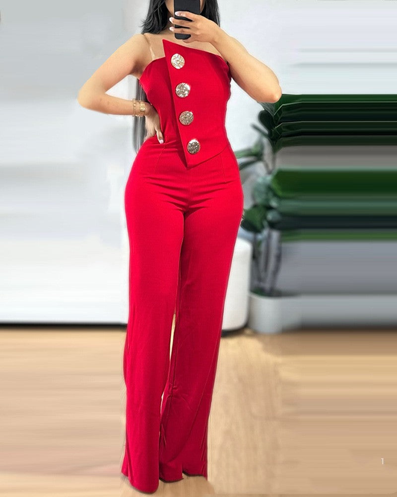 Women's Stitching Asymmetric Hem Jumpsuit