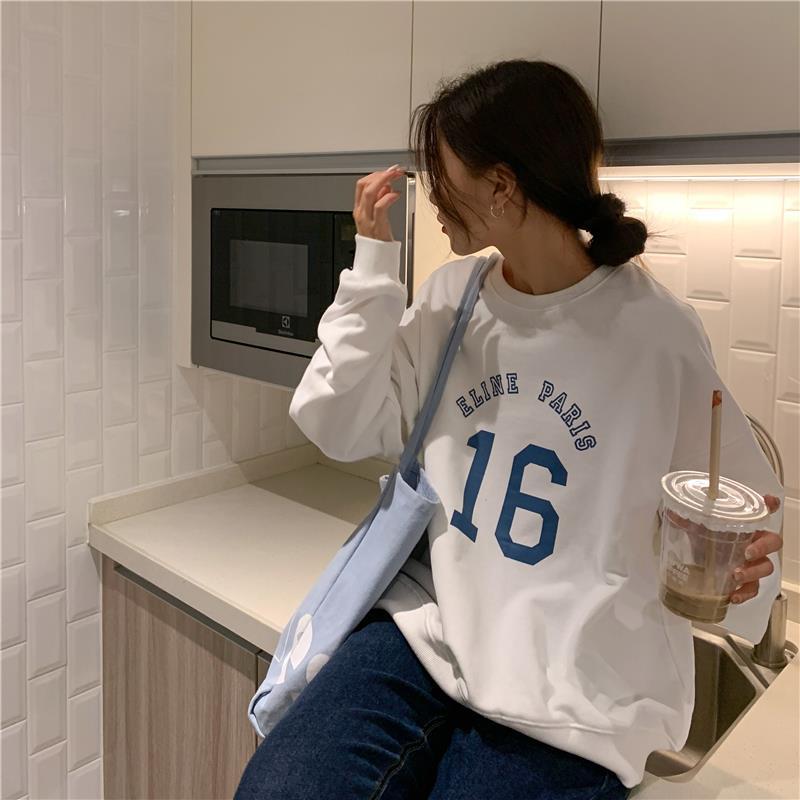 Oversized Letter Print Long Sleeve Women's Pullover Sweater