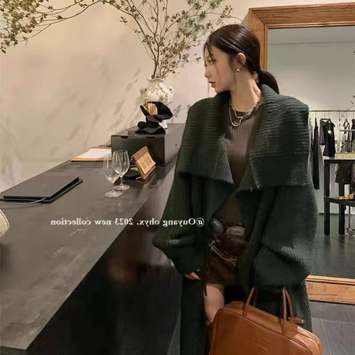 Autumn and Winter Large Lapel Long Cardigan Jacket Women's Autumn Design Sense Niche