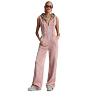 Trendy Leopard Print Hooded Women's Jumpsuit