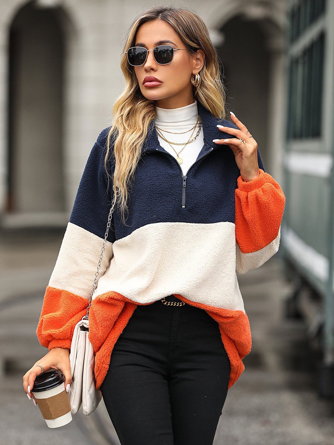 Striped Bubble Velvet Long Sleeve Casual Pullover Sweatshirt