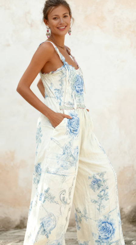 Bohemian Rose Embroidered Floral Patchwork Jumpsuit