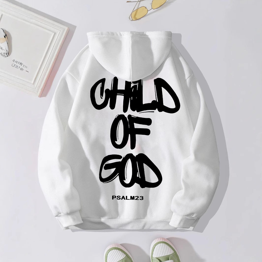 Chic Off-The-Shoulder Letter Print Brushed Hoodie