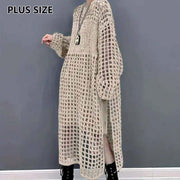 Loose Round Neck Dignified Hollow Knitted Dress High Slit Sweater