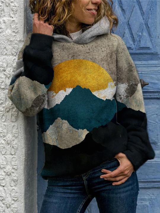 Women's Casual Digital Print Long Sleeve Hoodie