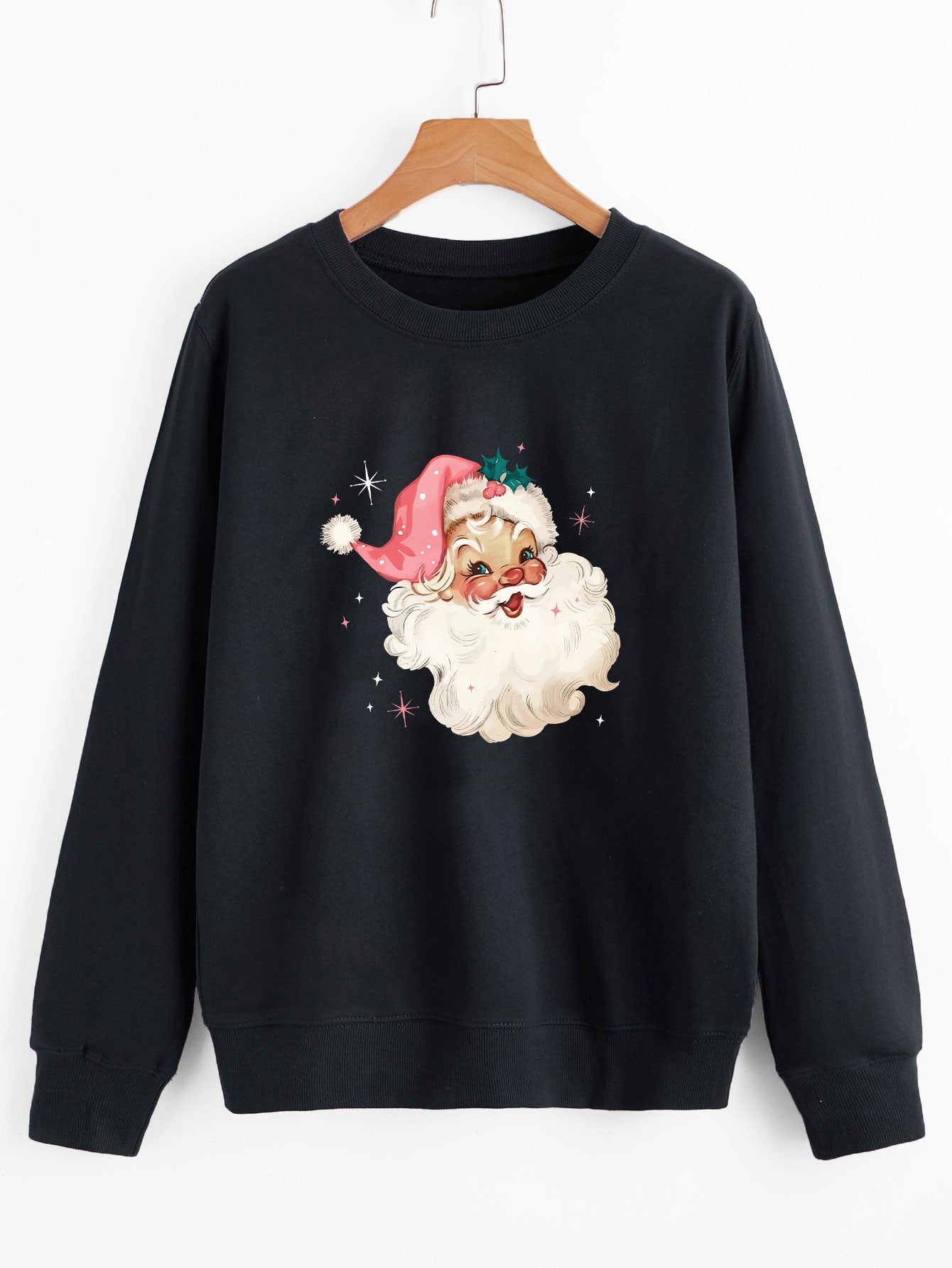 Festive Santa Claus Women's Long Sleeve Cotton Holiday Sweater