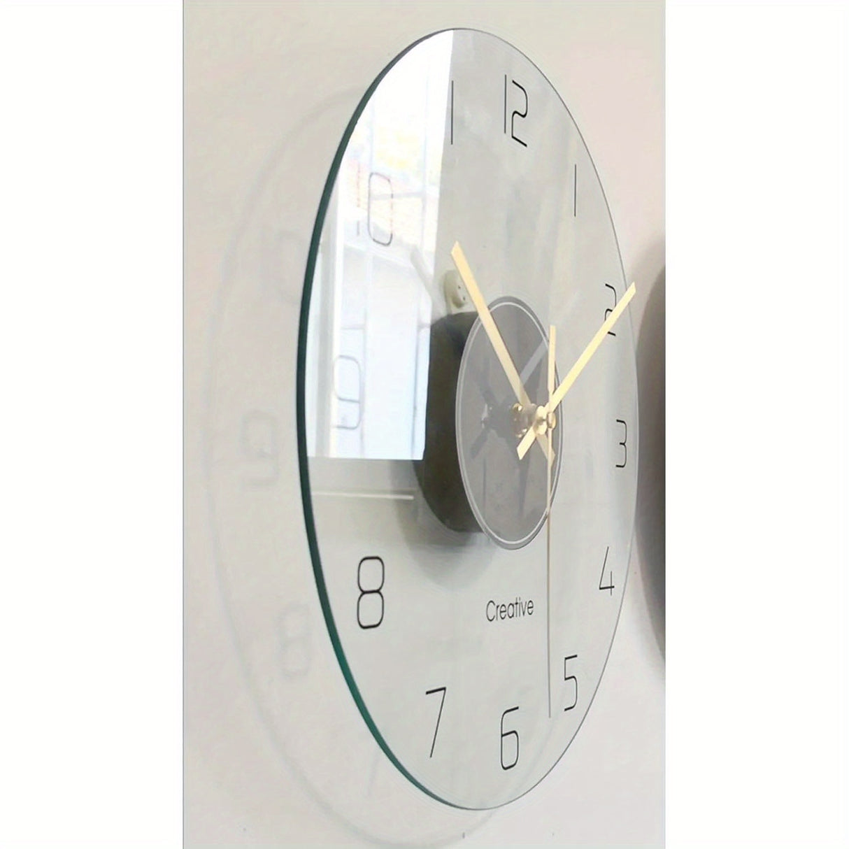 HOTMALLL Creative Modern Round Wall Clock, Round Tempered Glass Clear Wall Clock, Ultra Thin Design Silent Clock 11.81inch