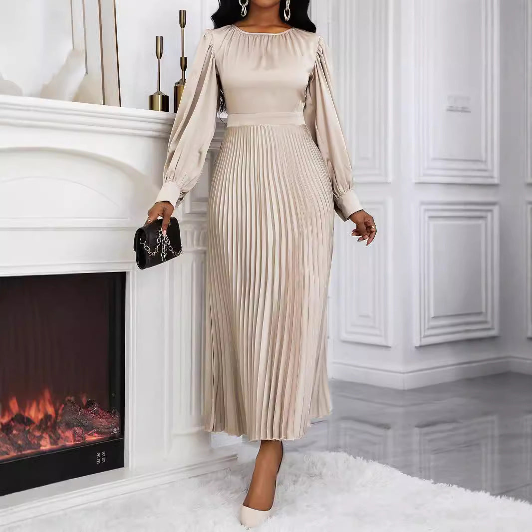 Long-sleeved Pleated Dress European and American Style