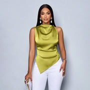 Summer Satin Shirt Women's Asymmetric Color