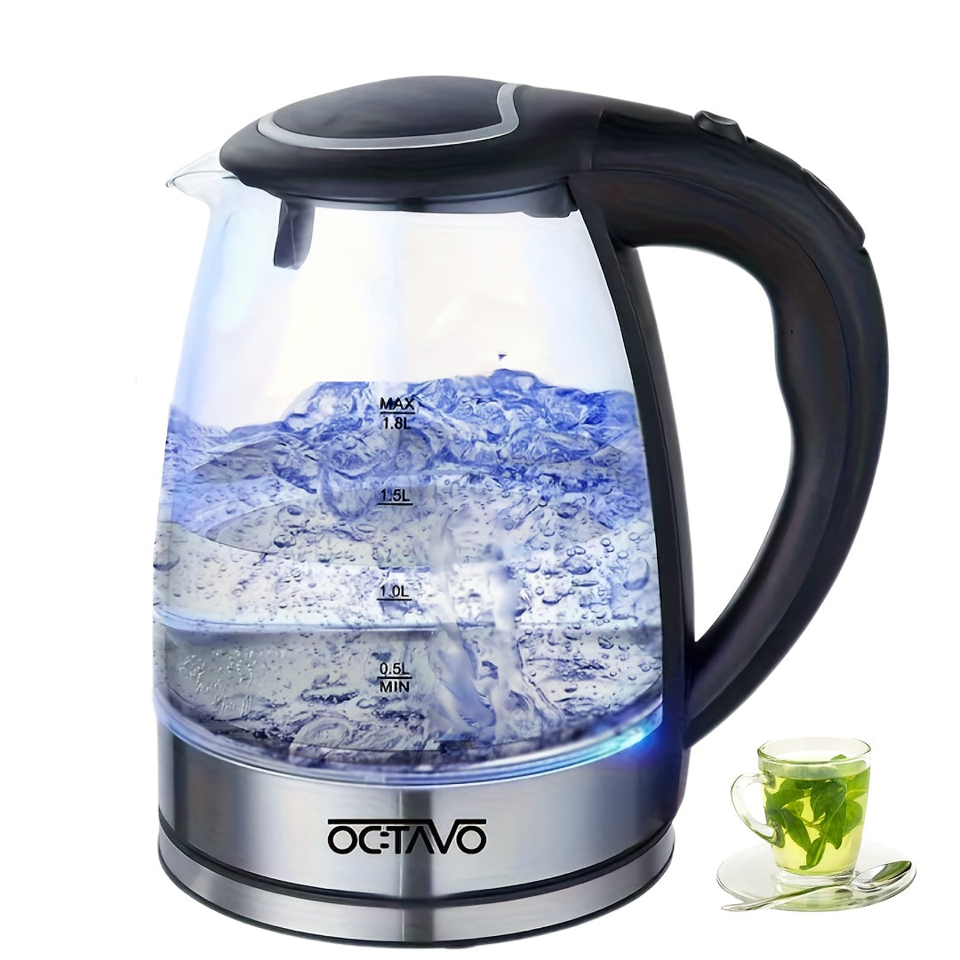 1.8 L Electric Kettle – 1200 W Borosilicate Glass Boiler, Auto Shut‑Off, Cool‑Touch Handle, LED Light, 360° Rotation, Boil‑Dry Protection
