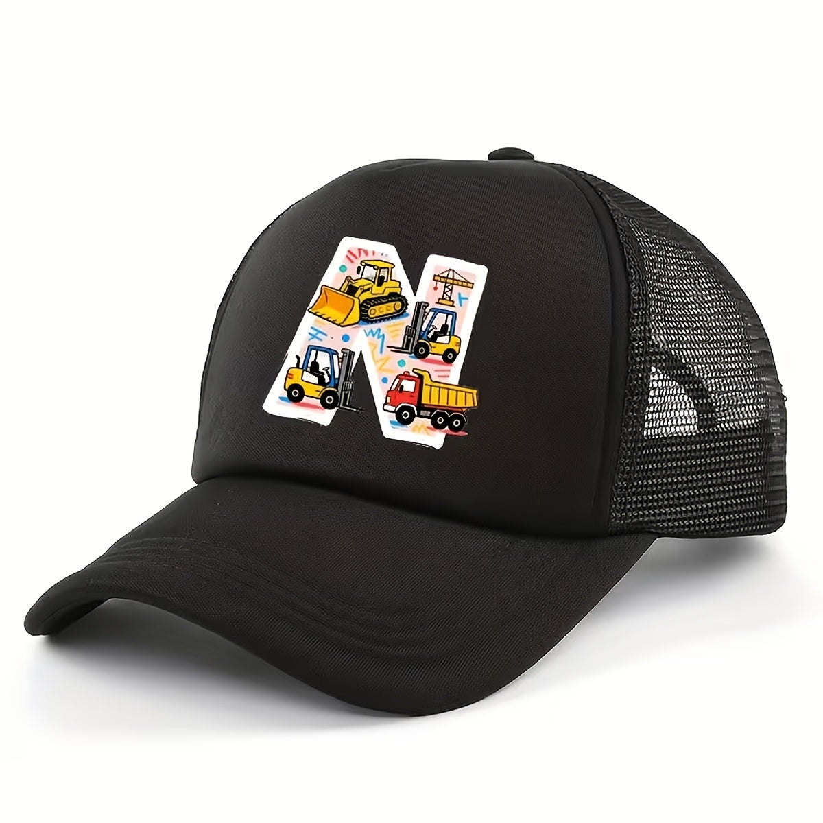 Adjustable Construction Vehicle Printed Trucker Hat for Kids