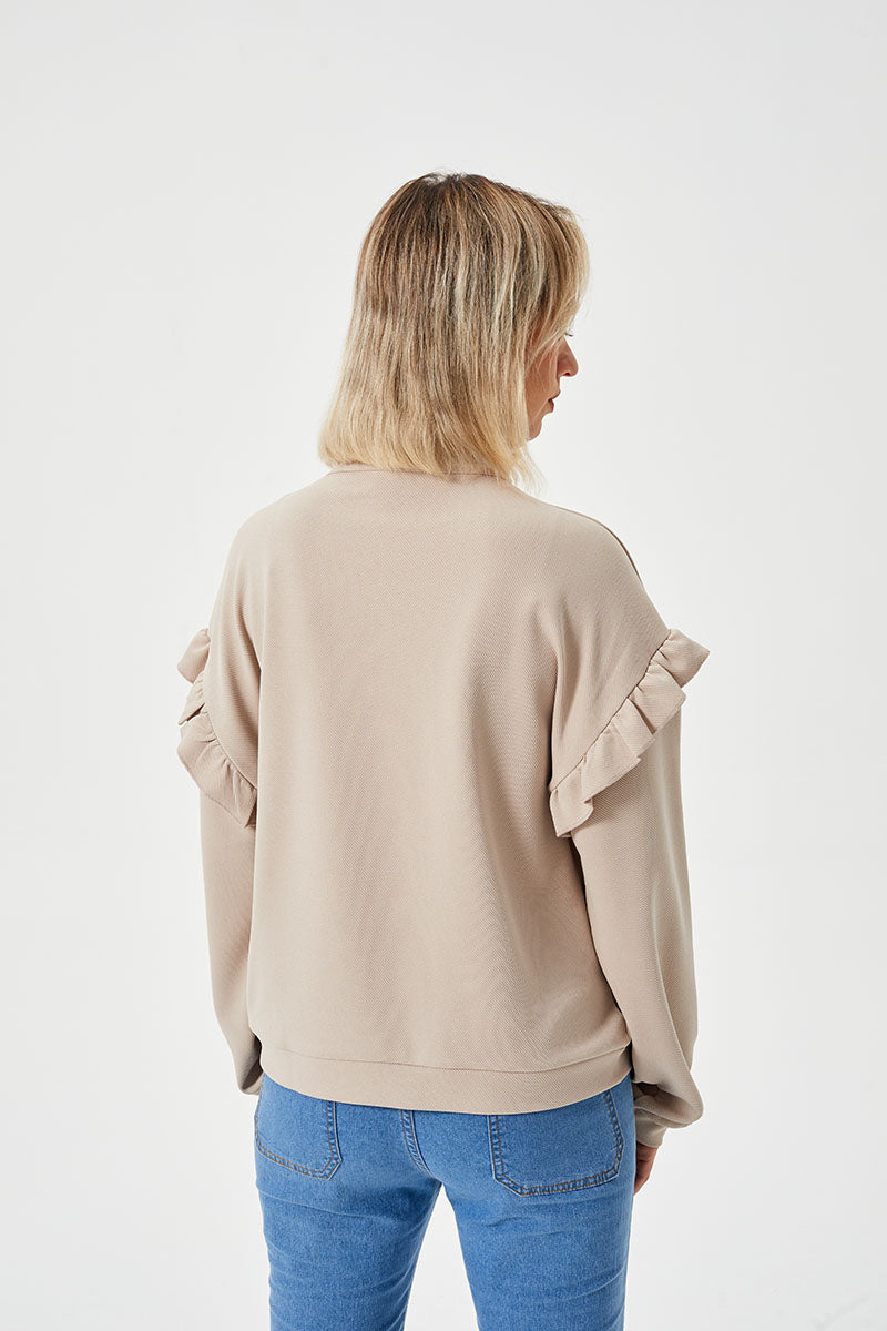 Women's Half Zip Ruffle Sweatshirt Casual Pullover