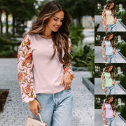 Chic Printed Lantern Sleeve Casual Pullover Sweater