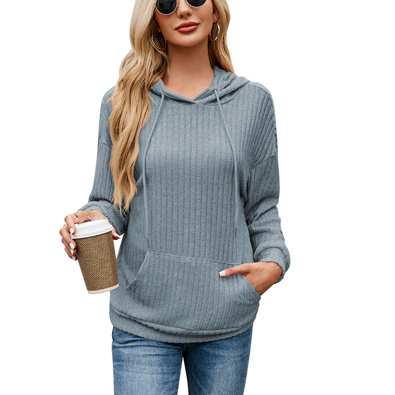 Women's Striped Hooded Kangaroo Pocket Sweatshirt