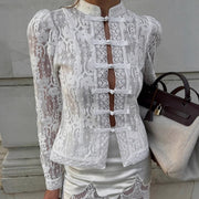 Elegant Lace Jacquard Puff Sleeve Top for Women
