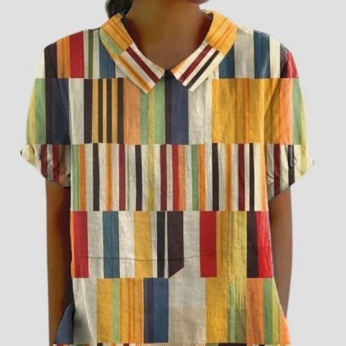 Printed Loose Casual Women's Lapel T-shirt