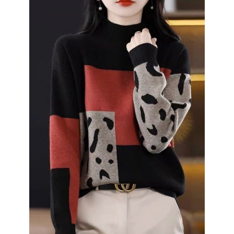 Womens Half-turtleneck Color-block Base Layer Top Extra-soft and Thick