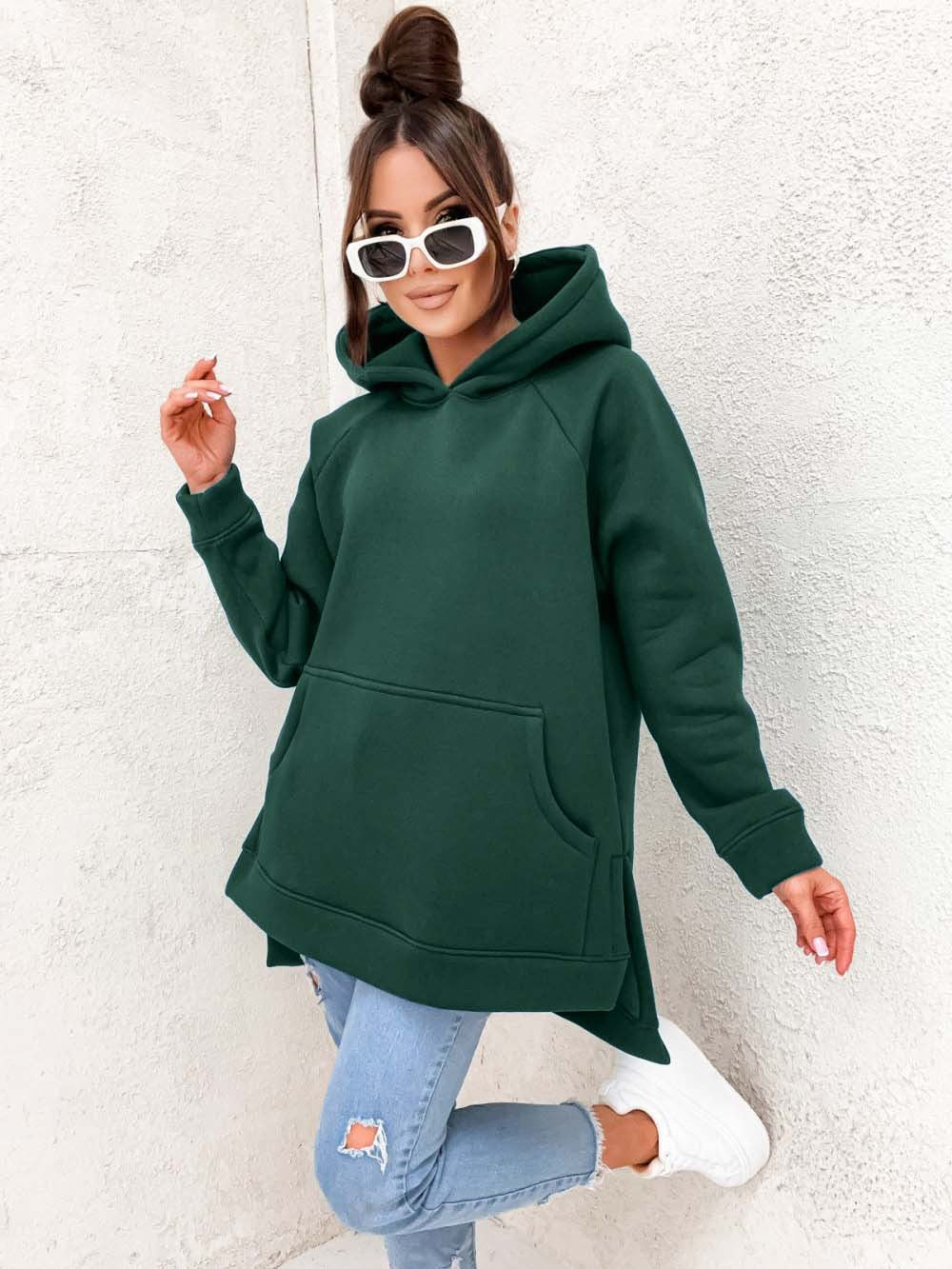 Women's Solid Color Casual Loose Hooded Sweatshirt