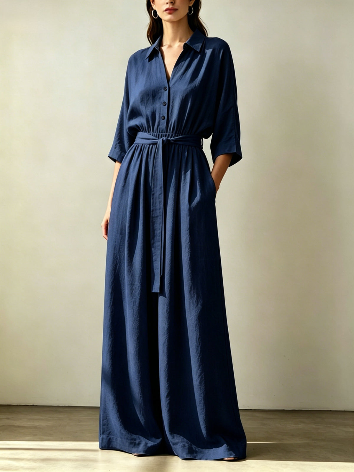 Chic Linen Wide-Leg Pants with Waist Tie