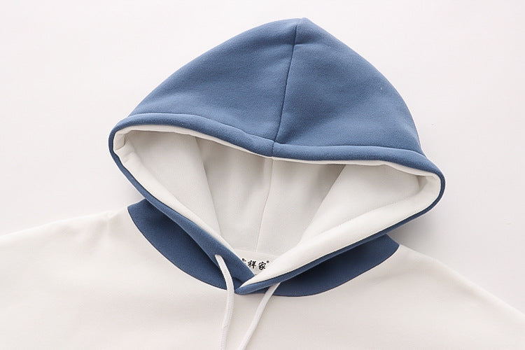 Alphabet Color Matching Sleeves And Velvet Padded Hooded Sweater Women