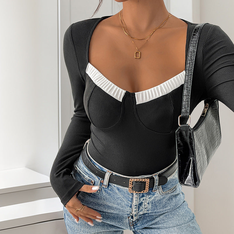 Chic Colorblock Square-Neck Knit Jumpsuit