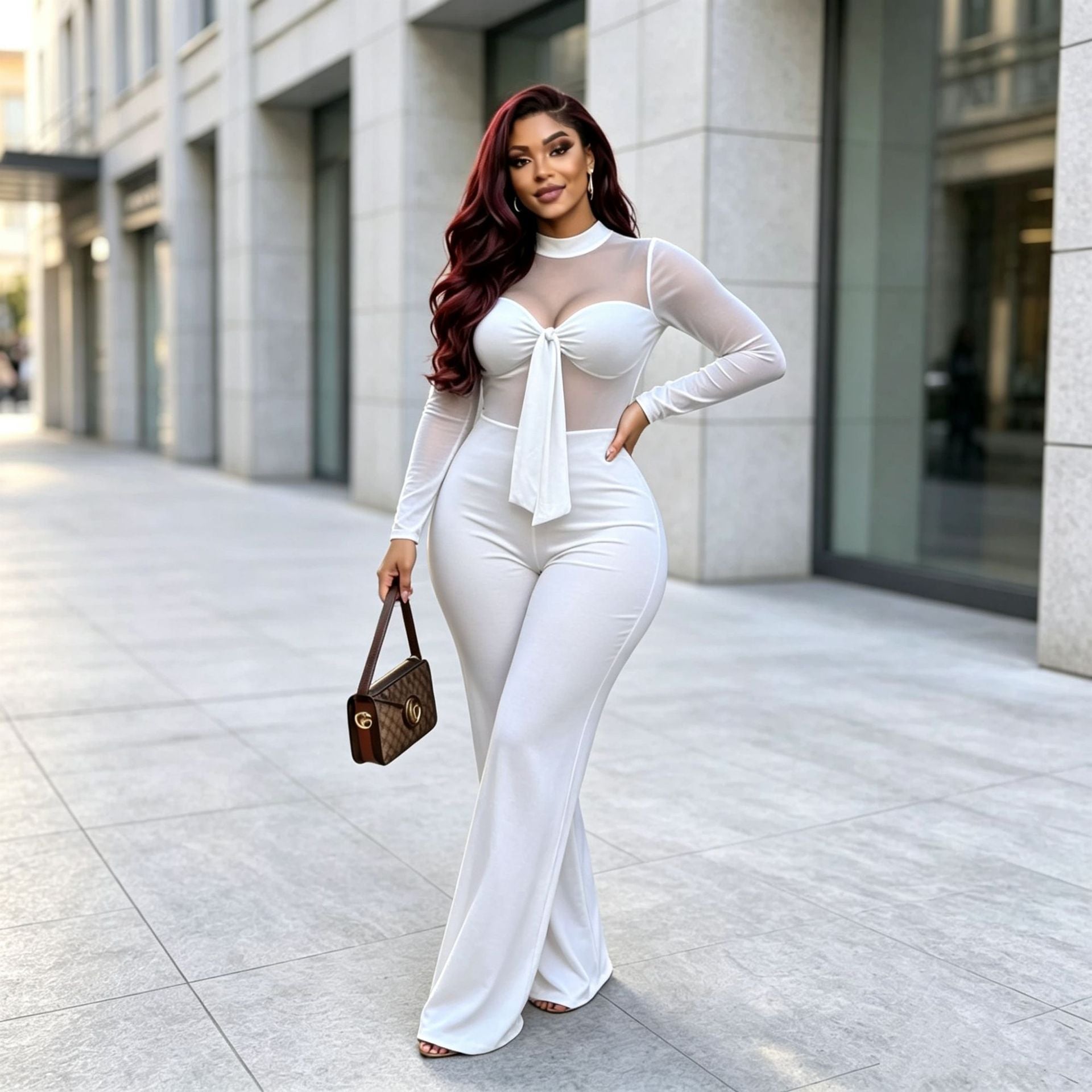 Women's Stretchy Mesh Patchwork Commuter Jumpsuit