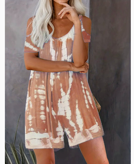 Strap-printed Wide-leg Pants Jumpsuit Shorts