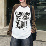 Retro Contrast Color Printed Casual Pullover Sweater