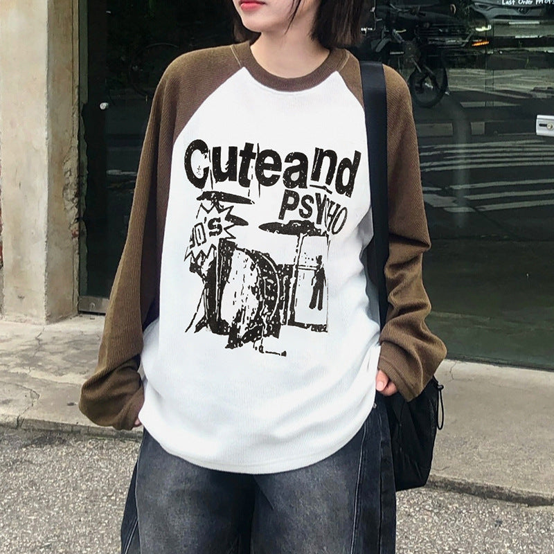 Retro Contrast Color Printed Casual Pullover Sweater