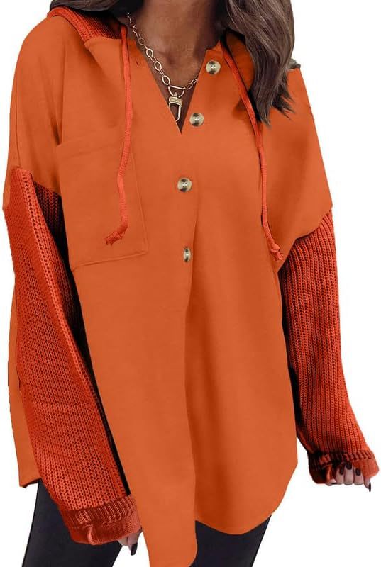 Women's Casual Loose Button Hooded Sweatshirt