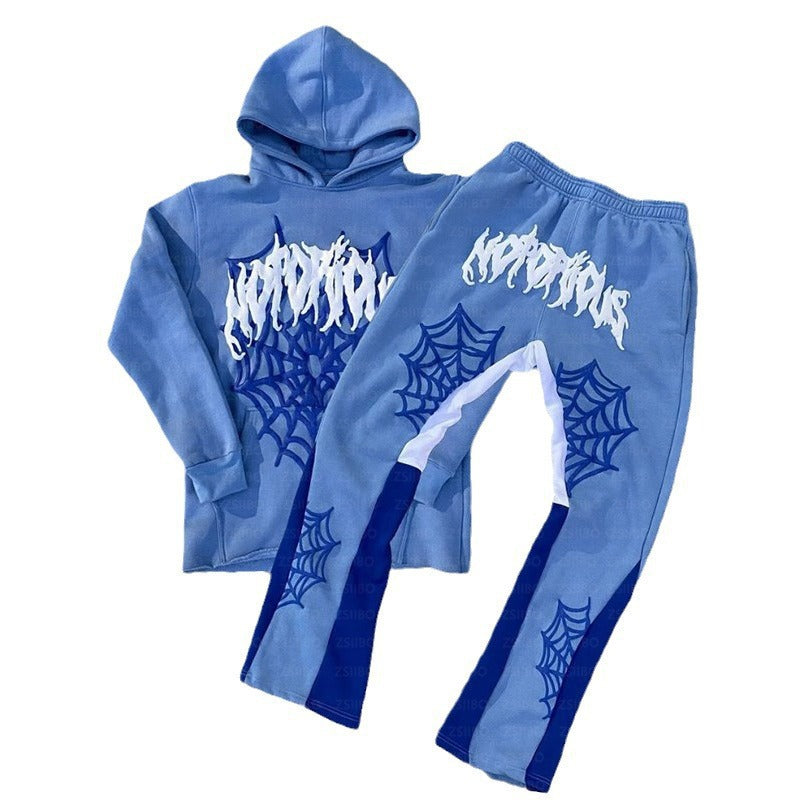 Edgy Spider Web Printed Hoodie & Trousers Set