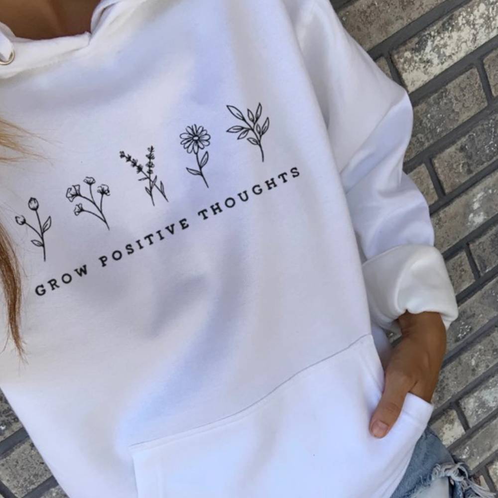 Casual Letter Print Hooded Sweatshirt with Pocket