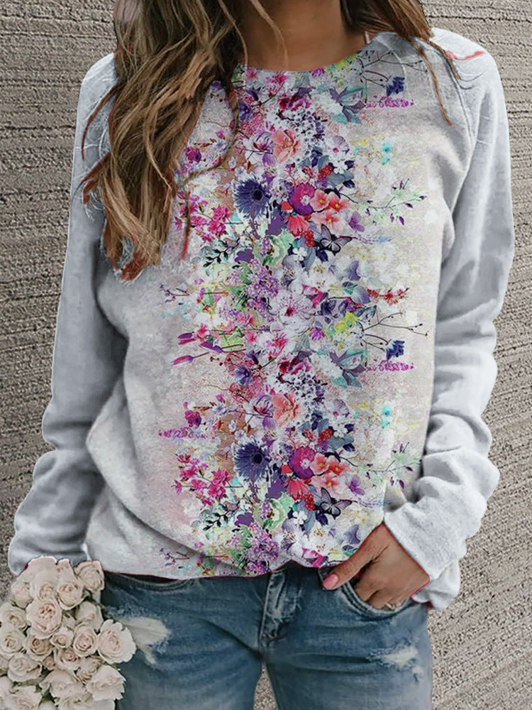 Women's Retro Floral Round Neck Casual Sweater